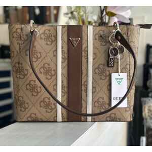 GUESS BROWN/LATTE LOGO NOELLE BAG