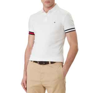 TH CUFF COTTON SLIM POLO WHITE