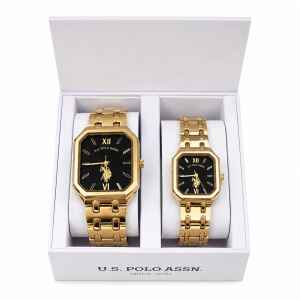 US POLO WATCH SET HIS & HERS GOLD/BLACK