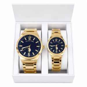 US POLO WATCH SET HIS & HERS GOLD/NAVY