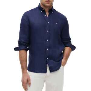 TH PIGMENT LINEN SOLID SHIRT CARBON NAVY
