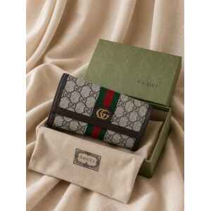 PRE-OWNED GUCCI OPHIDIA SHERRY LINE FLAP WALLET