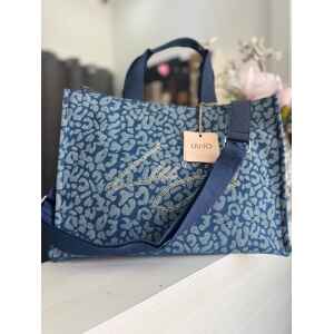 LIU JO L TOTE DENIM BLUE ANIMAL PRINT