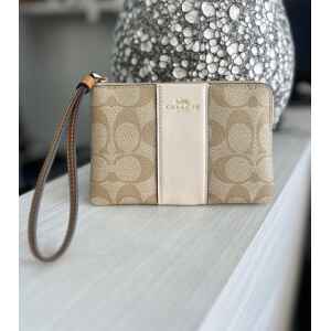 COACH CRN ZP SG LTHR POUCH CHALK