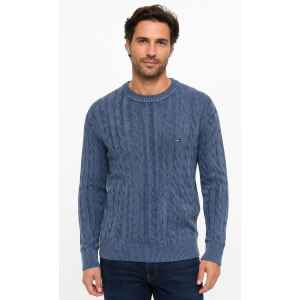 TH CLASSIC CABLE C NECK BRISK BLUE