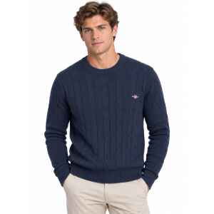 GANT LAMBSWOOL CABLE C-NECK NAVY BLUE