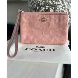 COACH CORNER ZIP DENIM POUCH LIGHT PINK