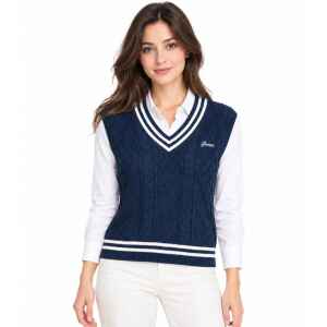 GUESS CABLE KNIT SWEATER VEST NAVY BLUE