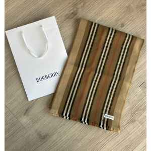 BURBERRY ICON STRIPE WOOL SCARF TAUPE/BROWN